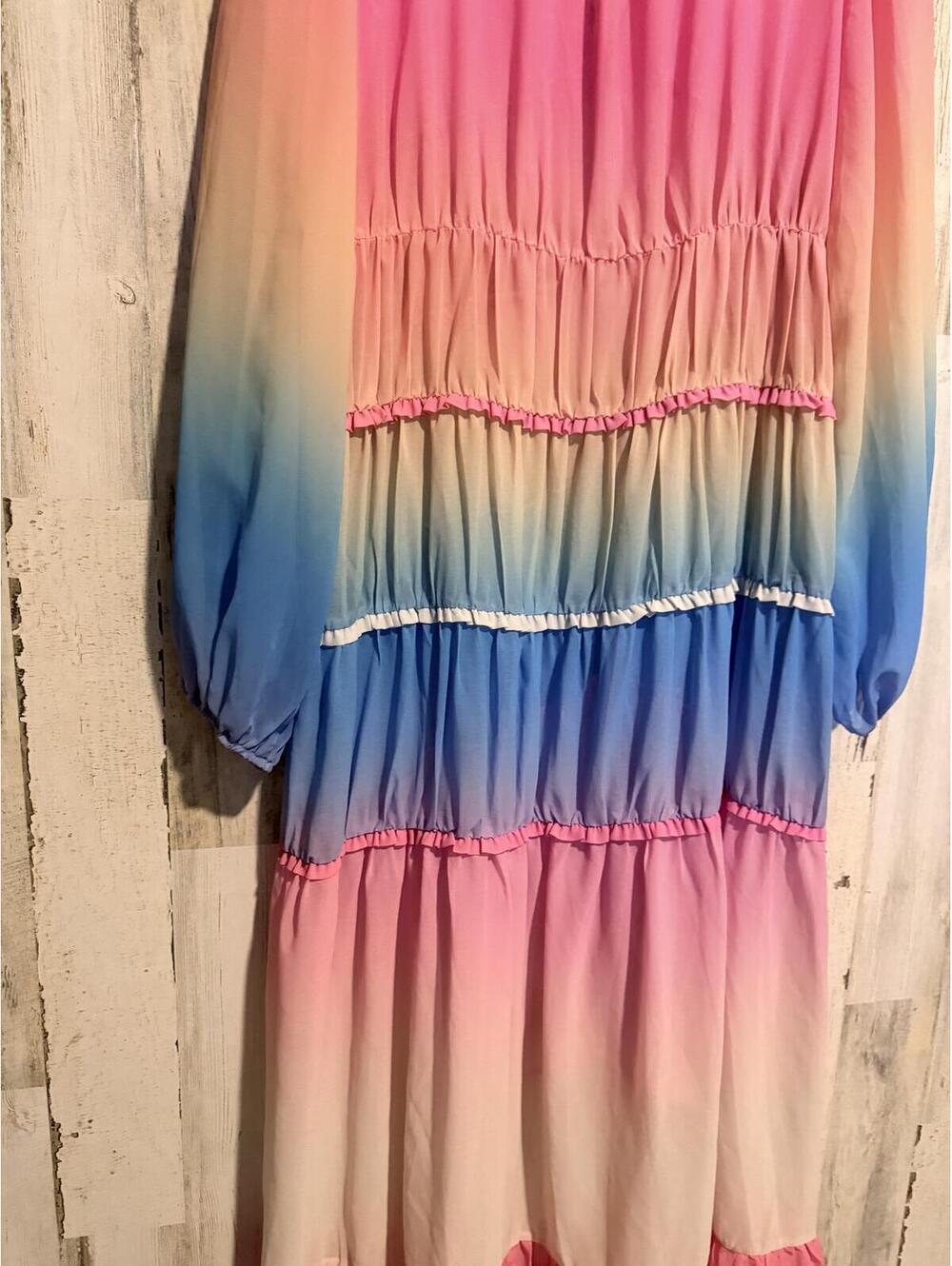 SOLD Women's Size XL Ombre Rainbow Tiered Ruffle Maxi Dress - Picture 7 of 15
